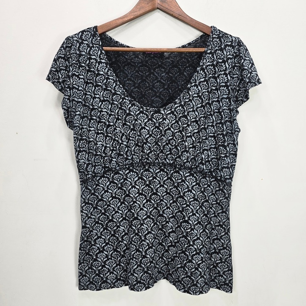 Fresh Produce T Shirt Top L‎ Black Floral Ruffle Trim Babydoll Whimsigoth Grunge